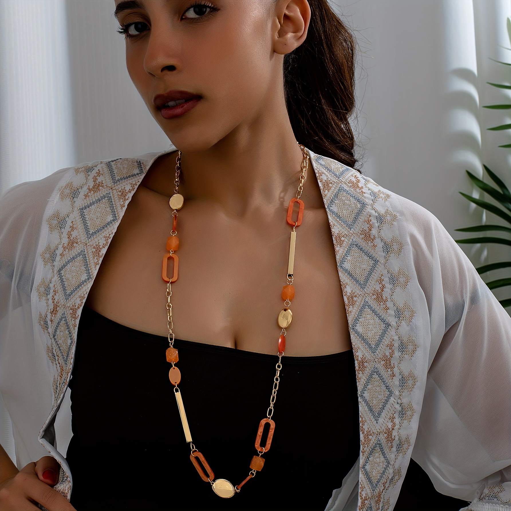 Boho Style Golden Plated Geometric Long Necklace